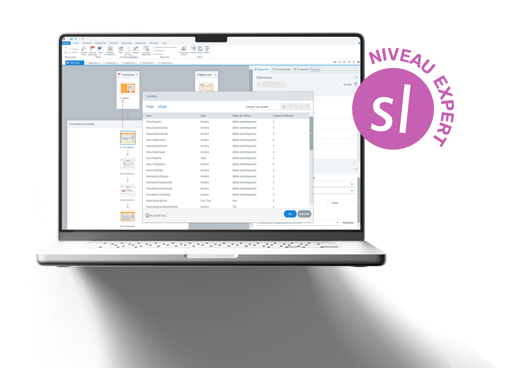 05_25_Mockup_Sotyline_NivExpert Mockup d'un écran Stotyline 360 avec mention niveau expert